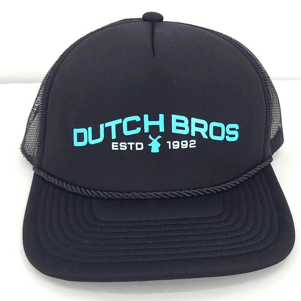 Dutch Bros black turquoise Blue 1992 windmill logo snap back hat coffee summer